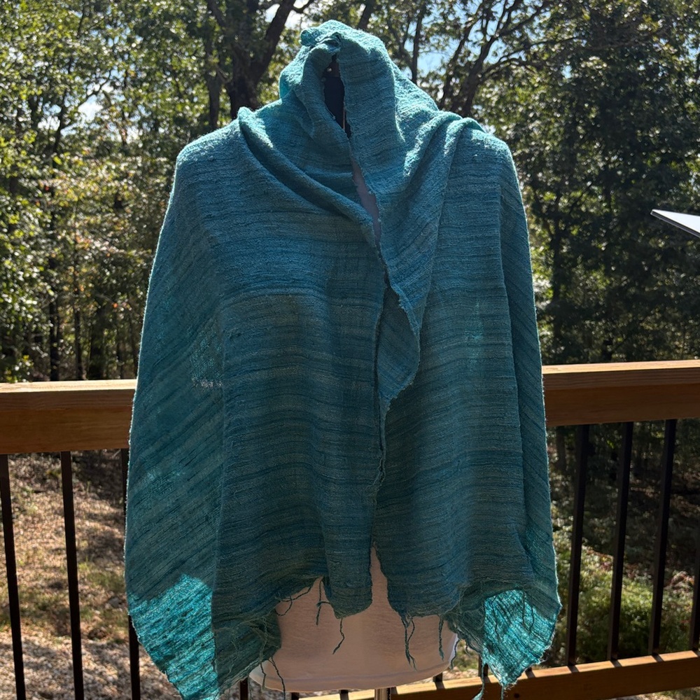 Teal Slubbed Woven Silk Scarf
